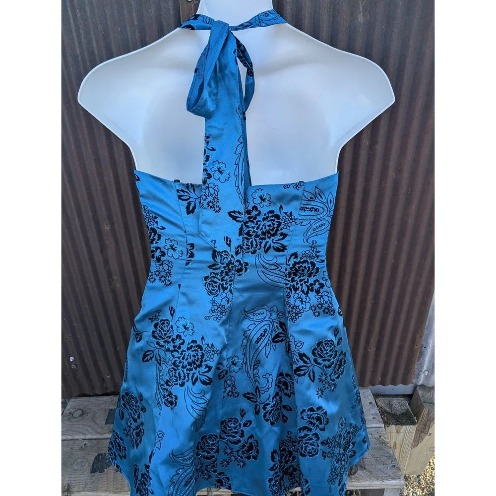 Vintage Y2K Teal Halter Dress Size 7 Tulle Whimsigoth Fairy‎ Grunge Glitter Prom